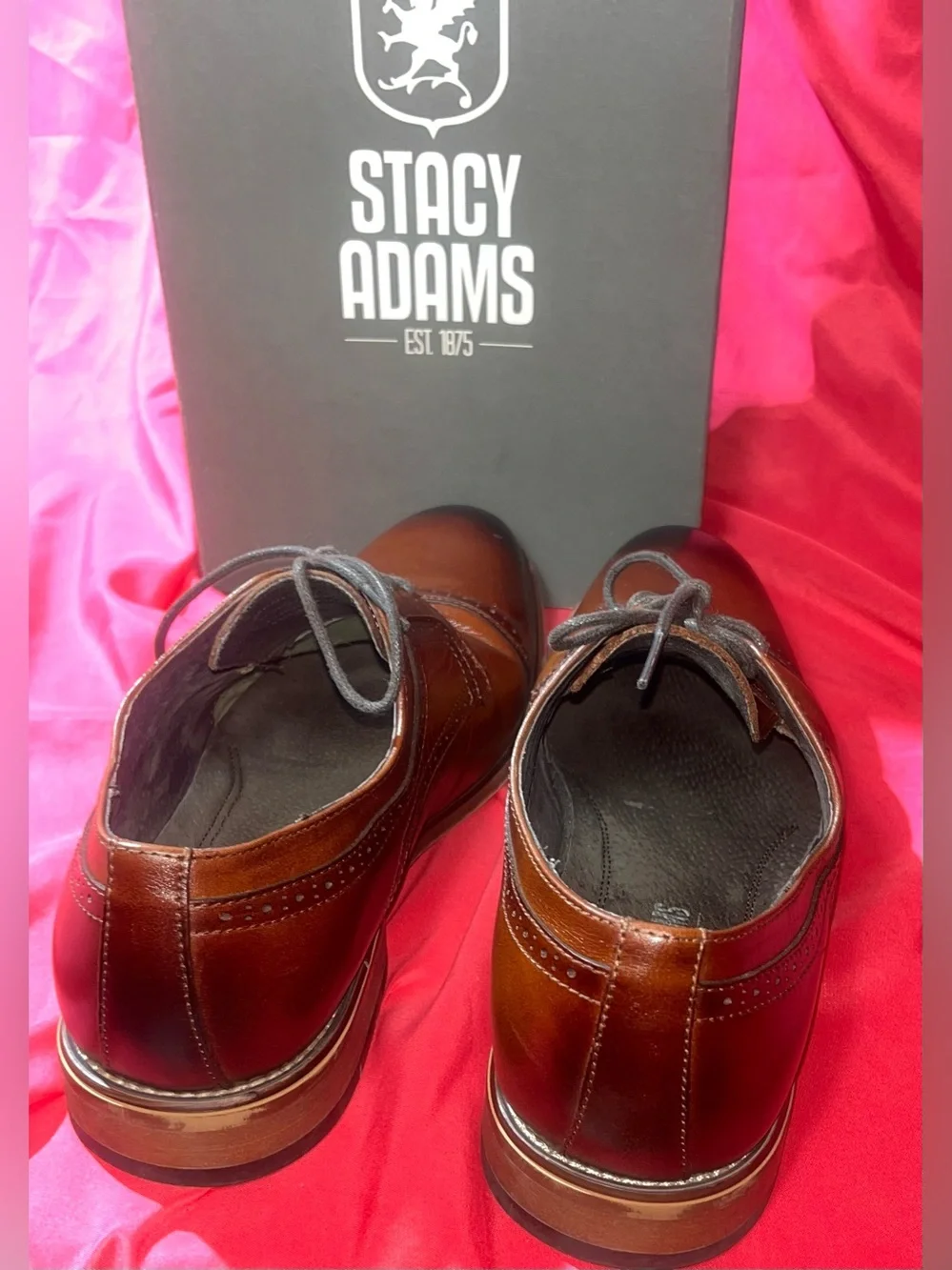 Stacy Adam’s Men’s 8 M Two-Tone Brown Cap-Toe Derby Dickinson  Shoes in cognac
